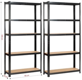 Sada 2 ks kovových regálů REGMET 90x30x180 cm černá