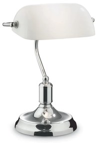 IDEAL LUX Stolová lampa LAWYER, chrómovaná s bielym tienidlom