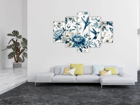 Obraz - Kolibríky s kvetmi (150x105 cm)