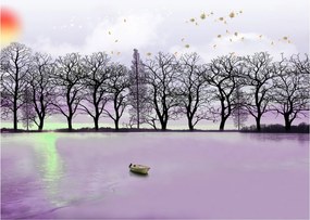 Sklenený obraz - Pramice na jazere (70x50 cm)