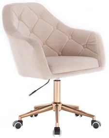 LuxuryForm DESIGN Kreslo ANDORA VELUR na zlaté podstave s kolieskami - krémové