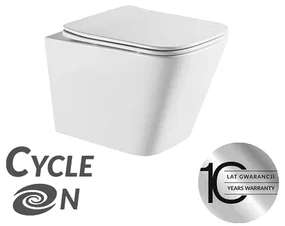 Laveo Kvadrato Cycleon 2.0, závesná WC misa s toaletným sedadlom z duroplastu, Vortex splachovanie, biela lesklá, LAV-VMK_610S