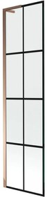 Mexen Next L, 1-krídlová vaňová zástena 50 x 150 cm, 6mm číre sklo-čierny vzor, ružové zlato profil, 895-050-000-03-77-60