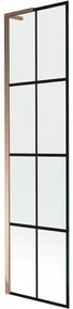 Mexen Next L, 1-krídlová vaňová zástena 50 x 150 cm, 6mm číre sklo-čierny vzor, ružové zlato profil, 895-050-000-03-77-60