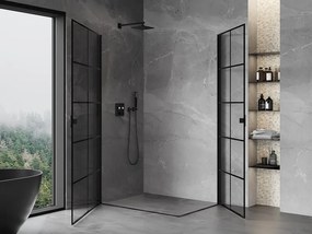 Mexen Mist-B Duo, 2-krídlový výklopný sprchový kút 80 x 100 cm, číre sklo-čierna mriežka, 8A2-080L-100P-70-77