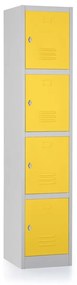 Kovová šatníková skrinka - 4 boxy, 38 x 45 x 185 cm, otočný zámok, žltá - ral 1023