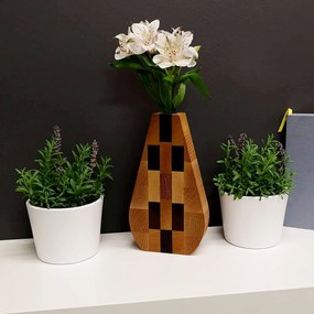AMADEA Drevená váza trojuholníková mozaika, masívne drevo troch druhov drevín, výška 23 cm