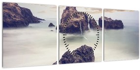 Obraz útesov v hmle (s hodinami) (90x30 cm)