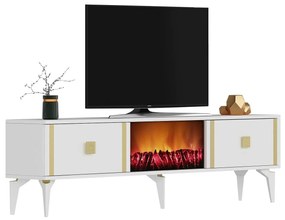 TV stolík/skrinka s krbom Tobuvu 2 (biela + zlatá) . Vlastná spoľahlivá doprava až k Vám domov. 1095521