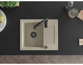Mexen Enzo, 1-komorový granitový drez 576x465x174 mm a drezová batéria Aster, béžová, 6506-69-73450-70-B