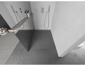 Mexen Kioto+, sprchová zástena Walk-In s poličkou a vešiakom 70 x 200 cm, 8mm sklo vzor zrkadlo, brúsená oceľ profil, 800-070-121-97-50