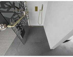 Mexen Kioto+ L, sprchová zástena Walk-In s poličkou a vešiakom 80 x 200 cm, 8mm číre sklo biely vzor, zlatý matný profil, 800-080-123-55-85