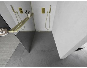 Mexen Kioto+ L, sprchová zástena Walk-In s poličkou a vešiakom 70 x 200 cm, 8mm sklo vzor zrkadlo, zlatý matný profil, 800-070-123-55-50