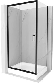 Mexen Apia, sprchový kút s posuvnými dverami 100 (dvere) x 80 (stena) cm, 6mm číre sklo, čierny profil + biela sprchová vanička RIO, 840-100-080-70-00-4510