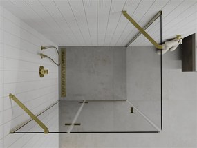 Mexen Roma, sprchovací kút 90 (dvere) x 80 (stena) cm, 6mm číre sklo, zlatý profil, 854-090-080-50-00