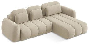 Svetlohnedá rozkladacia/s úložným priestorom rohová pohovka z textílie buklé (pravý roh/s leňoškou) Pele – Makamii