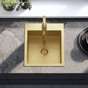 Rea Leo, 1-komorový oceľový drez 400x450x185 mm, zlatá matná, ZLE-06001