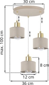 Závesné svietidlo Panta, 3x béžové kovové tienidlo, g, o