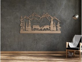 drevko Drevený obraz Súboj jeleňov pod horou Rozmer obrazu: 22 x 44,5 cm, Farba dekorácie: Čierna