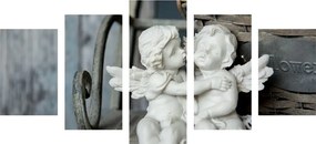 5-dielny obraz sošky anjelikov na lavičke