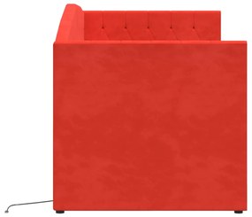 Pohovka s matracom a USB vínová zamatová 90x200 cm