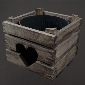 AMADEA Drevený obal na kvetináč so srdcom tmavý, 17x17x15cm Český výrobok