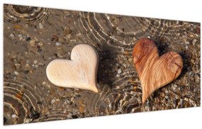 Obraz - Drevené srdiečka (120x50 cm)