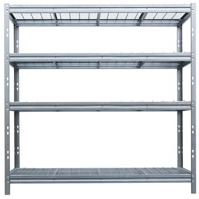 Kovový regál BULLRACK RIVET, 200x180x60 cm, 4x sieťová drôtená polica, 600 kg na policu, zinok