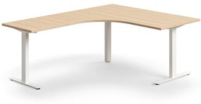 Kancelársky stôl QBUS, rohový, 1600x2000 mm, T-rám, biely rám, dub