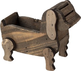 Hnedý drevený dekoratívny obal na kvety v tvare psa - 26 * 12 * 11 cm