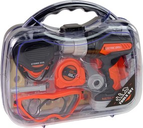 LEAN Toys Detská súprava náradia v kufríku s vŕtačkou a okuliarmi