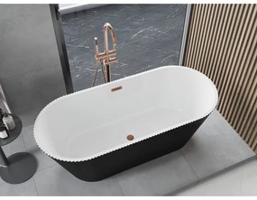 Mexen Yara, voľne stojaca ryhovaná vaňa 170 x 75 cm, biela-čierna, medený matný prepad, 52861707575-65