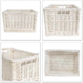 Prútený úložný box, zásuvka, s rúčkou, biela, VRBA, 40x30