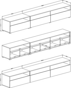 Univerzálny TV stolík Baros 40 s otvorenými policami 270 cm - dub artisan / šedý mat