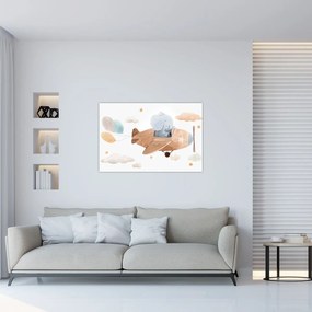 Obraz - Akvarelový slon v lietadle (90x60 cm)