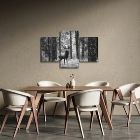 Obraz - Jeleň v lese 2, čiernobiela (90x60 cm)