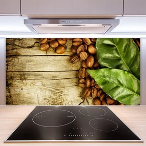 Nástenný panel  Zrnká káva listy kuchyňa 140x70 cm