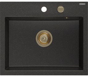 Mexen Oscar, 1-komorový granitový drez 580x490x205 mm, čierna-zlatá metalíza, 6519581000-75-G