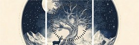 Obraz – Magický strom s jeleňom I. (s hodinami) (90x30 cm)
