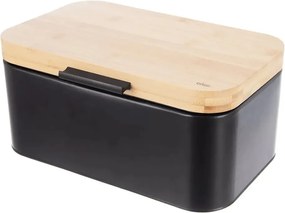 Orion Chlebník BLACK, plech/bambus, 30 x 19,5 x 14,5 cm