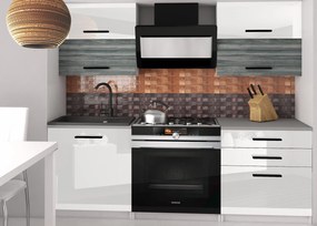 Kuchynská linka Belini 120 cm biely lesk / šedý antracit Glamour Wood pracovnou doskou Eleganta2  INF ELEGANTA2/2/WT/WGW1W/0/B1