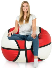 Sedací vak Basketbal ekokoža, krémový / červený