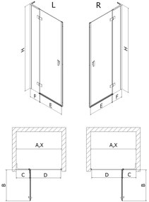 Mexen Mist-H L, 1-krídlové sprchové dvere pravé 95 cm, číre sklo, čierny profil, 8A5L-095-000-70-00-P
