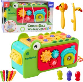 LEAN Toys Senzorická vzdelávacia kocka činelky labyrint krokodíl