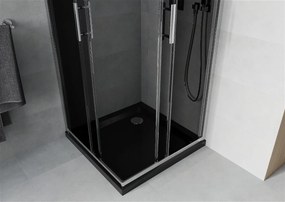 Mexen Rio, štvorcový sprchovací kút s posuvnými dverami 80 x 80 cm, 5mm šedé sklo, chrómový profil + čierna sprchová vanička, 860-080-080-01-40-4070