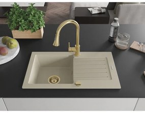 Mexen Pablo, 1-komorový granitový drez 752x436x161 mm a drezová batéria Elia, béžová, 6510-69-670101-50