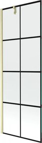 Mexen Next, 1-krídlová vaňová zástena 70 x 150 cm, 6mm číre sklo - čierny vzor, zlatá matná, 895-070-000-00-77-55