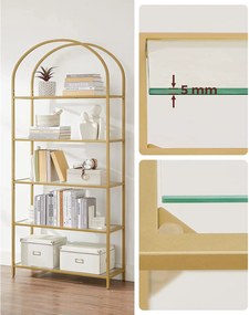 Sklenený 5-úrovňový regál s oblúkovým dizajnom, zlatý rám