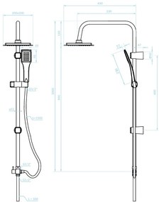 Kuchinox Hiro, sprchový stĺp s hlavovou a ručnou sprchovou hlavicou, čierna matná, LAV-PKH_70KX