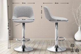 2x Barová stolička Camden - látka, chróm - Svetlo sivá